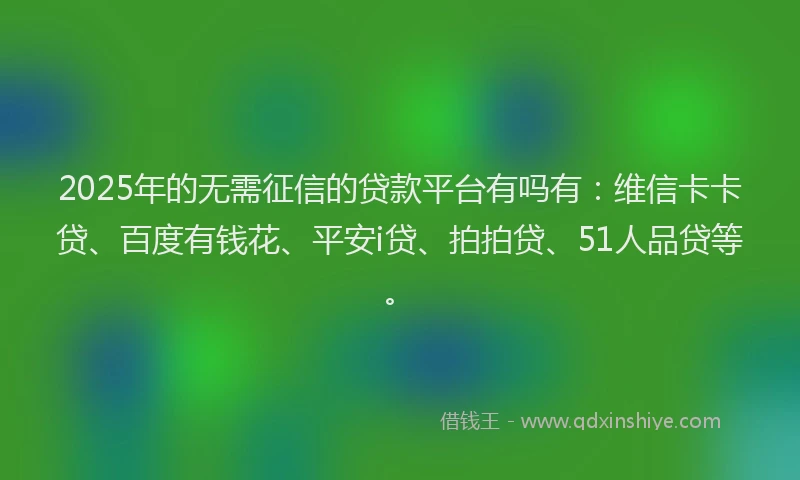 2025年的无需征信的贷款平台有吗有：维信卡卡贷、百度有钱花、平安i贷、拍拍贷、51人品贷等。
