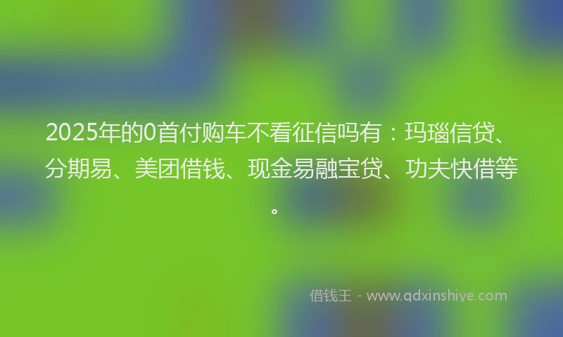 2025年的0首付购车不看征信吗有：玛瑙信贷、分期易、美团借钱、现金易融宝贷、功夫快借等。