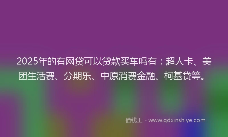 2025年的有网贷可以贷款买车吗有：超人卡、美团生活费、分期乐、中原消费金融、柯基贷等。