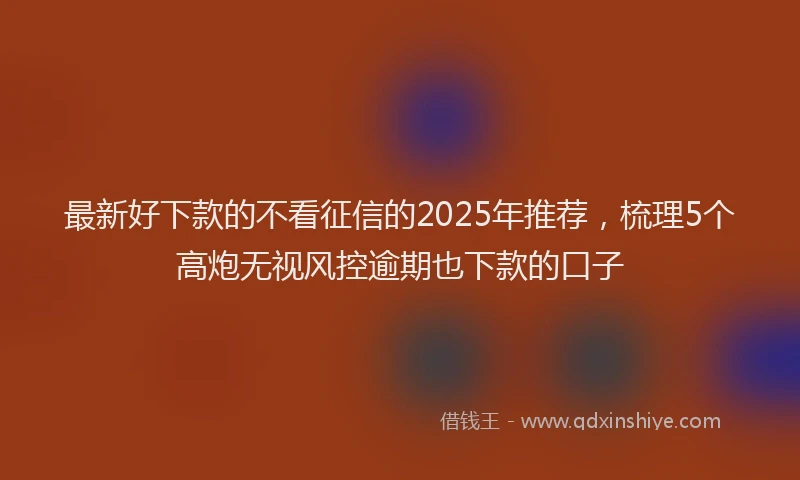 最新好下款的不看征信的2025年推荐，梳理5个高炮无视风控逾期也下款的口子