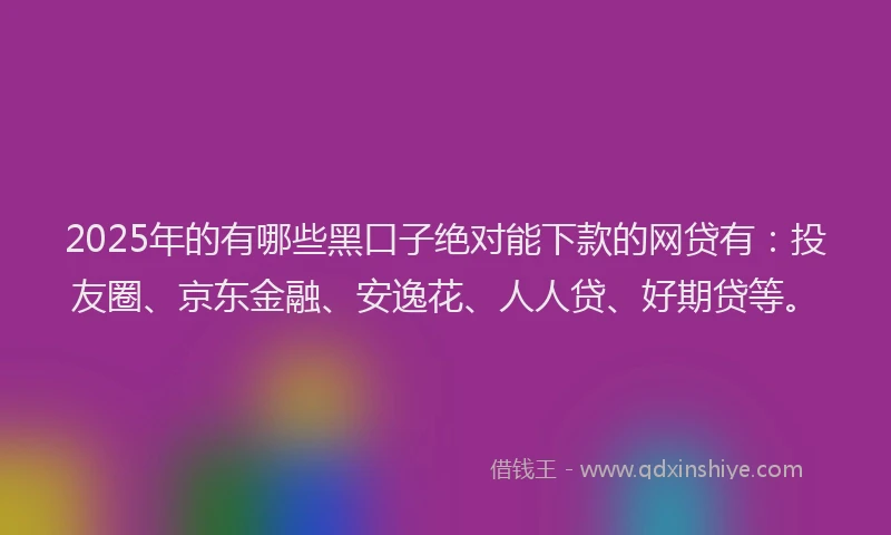 2025年的有哪些黑口子绝对能下款的网贷有：投友圈、京东金融、安逸花、人人贷、好期贷等。