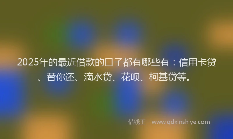 2025年的最近借款的口子都有哪些有：信用卡贷、替你还、滴水贷、花呗、柯基贷等。