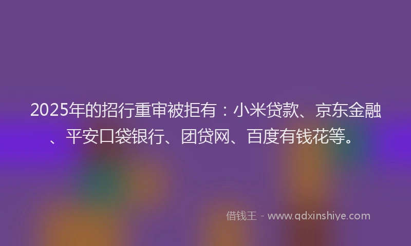 2025年的招行重审被拒有：小米贷款、京东金融、平安口袋银行、团贷网、百度有钱花等。