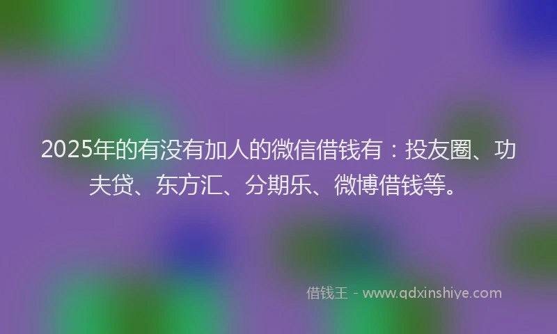 2025年的有没有加人的微信借钱有：投友圈、功夫贷、东方汇、分期乐、微博借钱等。