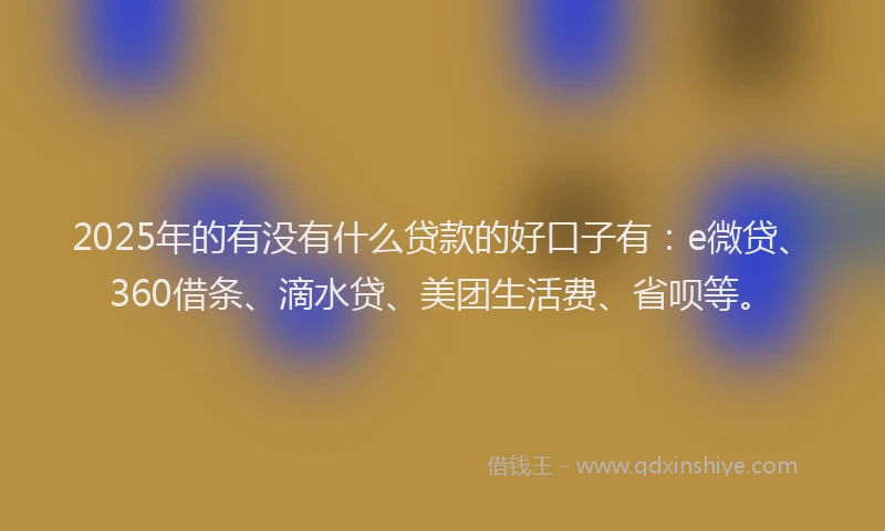 2025年的有没有什么贷款的好口子有：e微贷、360借条、滴水贷、美团生活费、省呗等。