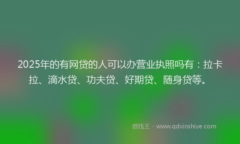2025年的有网贷的人可以办营业执照吗有：拉卡拉、滴水贷、功夫贷、好期贷、随身贷等。