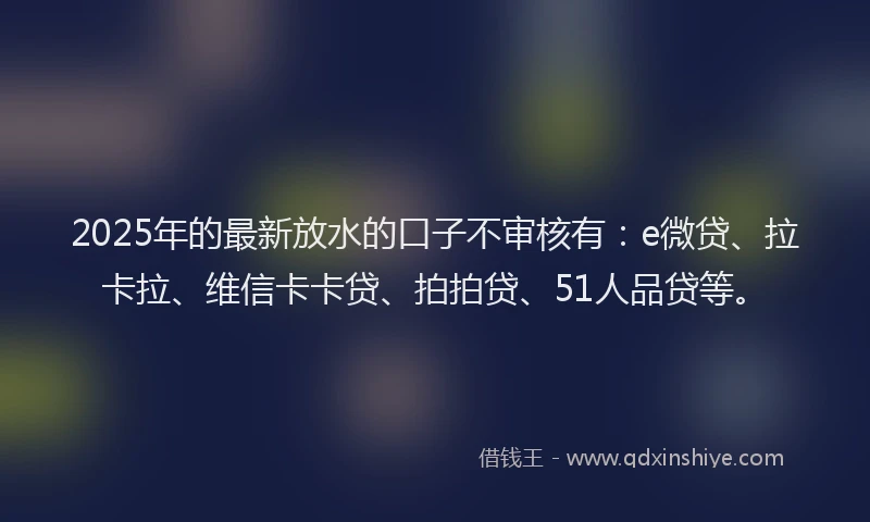 2025年的最新放水的口子不审核有：e微贷、拉卡拉、维信卡卡贷、拍拍贷、51人品贷等。