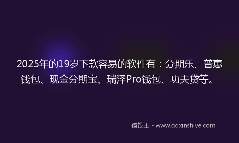 2025年的19岁下款容易的软件有：分期乐、普惠钱包、现金分期宝、瑞泽Pro钱包、功夫贷等。