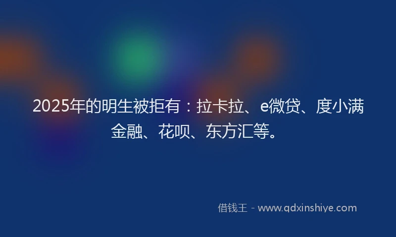 2025年的明生被拒有：拉卡拉、e微贷、度小满金融、花呗、东方汇等。