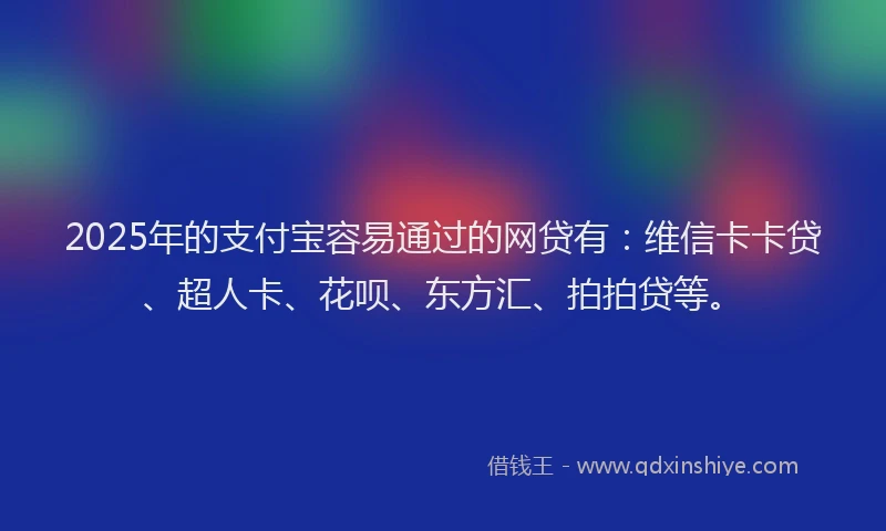 2025年的支付宝容易通过的网贷有：维信卡卡贷、超人卡、花呗、东方汇、拍拍贷等。
