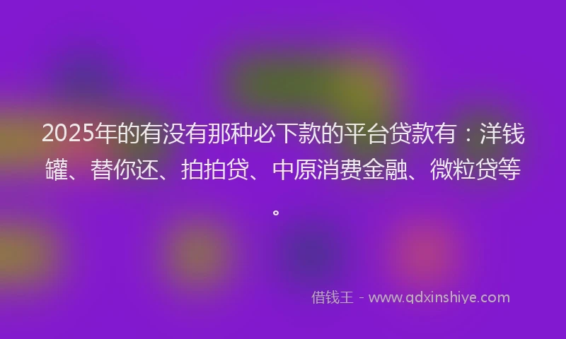 2025年的有没有那种必下款的平台贷款有：洋钱罐、替你还、拍拍贷、中原消费金融、微粒贷等。