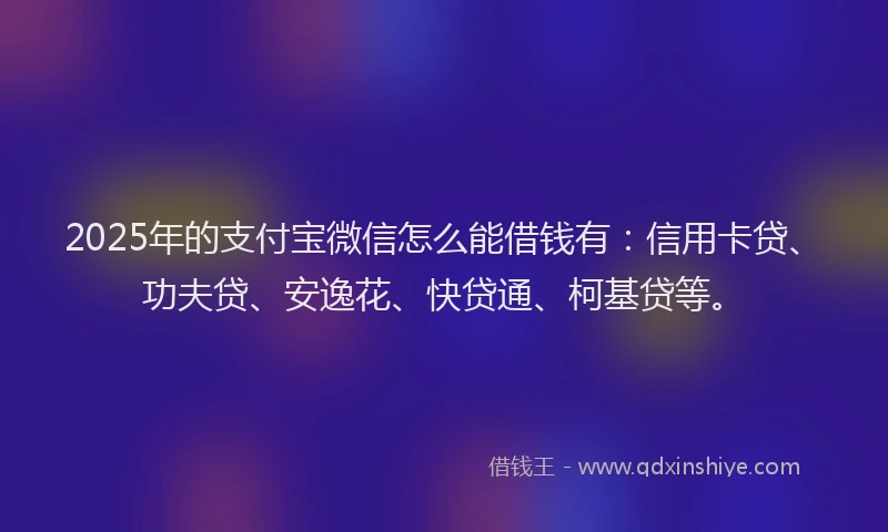 2025年的支付宝微信怎么能借钱有：信用卡贷、功夫贷、安逸花、快贷通、柯基贷等。
