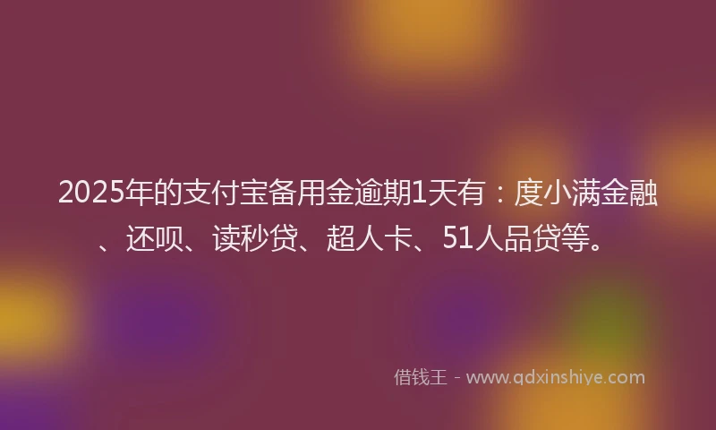 2025年的支付宝备用金逾期1天有：度小满金融、还呗、读秒贷、超人卡、51人品贷等。