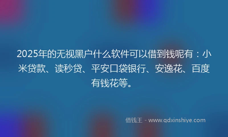 2025年的无视黑户什么软件可以借到钱呢有：小米贷款、读秒贷、平安口袋银行、安逸花、百度有钱花等。