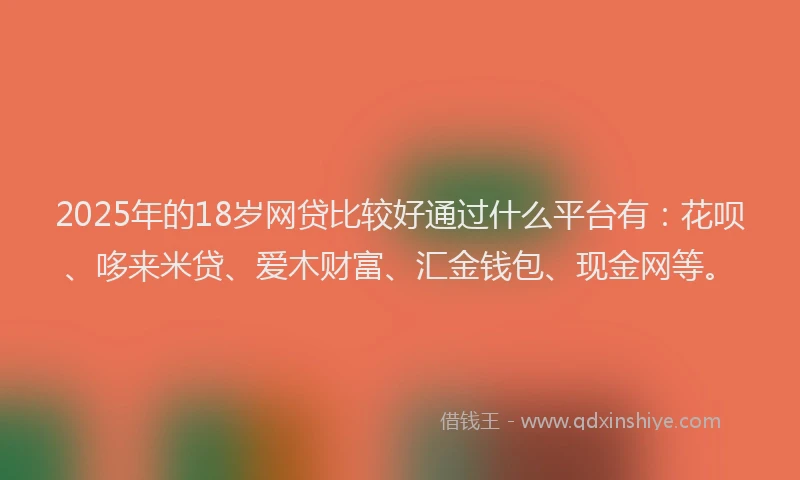 2025年的18岁网贷比较好通过什么平台有:花呗、哆来米贷、爱木财富、汇金钱包、现金网等。