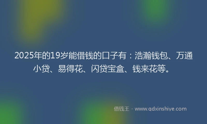 2025年的19岁能借钱的口子有：浩瀚钱包、万通小贷、易得花、闪贷宝盒、钱来花等。