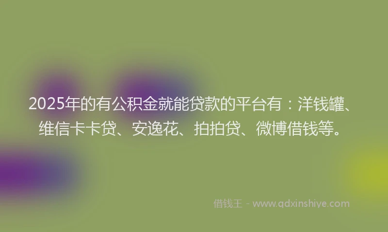 2025年的有公积金就能贷款的平台有：洋钱罐、维信卡卡贷、安逸花、拍拍贷、微博借钱等。