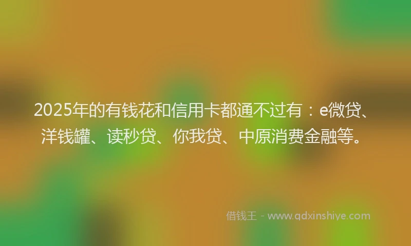 2025年的有钱花和信用卡都通不过有：e微贷、洋钱罐、读秒贷、你我贷、中原消费金融等。