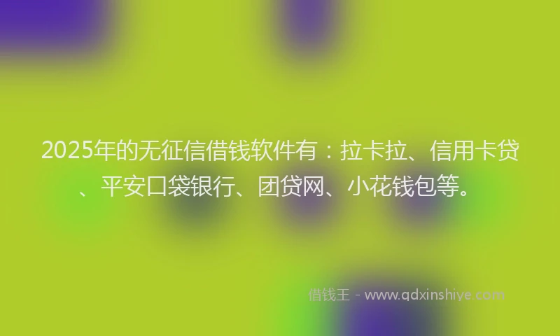 2025年的无征信借钱软件有：拉卡拉、信用卡贷、平安口袋银行、团贷网、小花钱包等。
