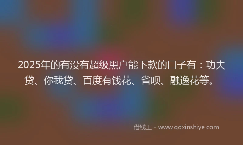 2025年的有没有超级黑户能下款的口子有：功夫贷、你我贷、百度有钱花、省呗、融逸花等。