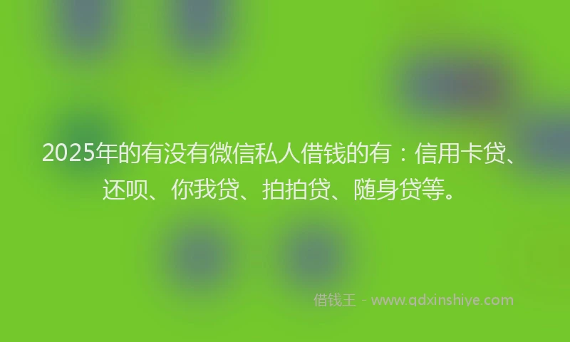 2025年的有没有微信私人借钱的有：信用卡贷、还呗、你我贷、拍拍贷、随身贷等。