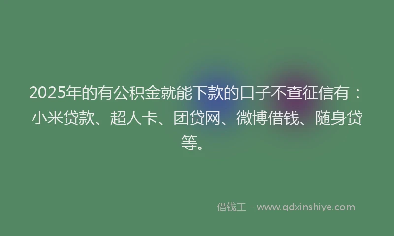 2025年的有公积金就能下款的口子不查征信有：小米贷款、超人卡、团贷网、微博借钱、随身贷等。