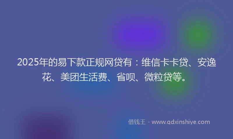2025年的易下款正规网贷有：维信卡卡贷、安逸花、美团生活费、省呗、微粒贷等。