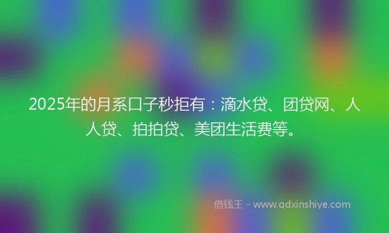 2025年的月系口子秒拒有：滴水贷、团贷网、人人贷、拍拍贷、美团生活费等。