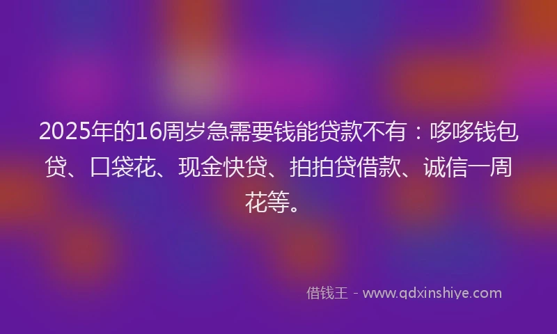 2025年的16周岁急需要钱能贷款不有：哆哆钱包贷、口袋花、现金快贷、拍拍贷借款、诚信一周花等。