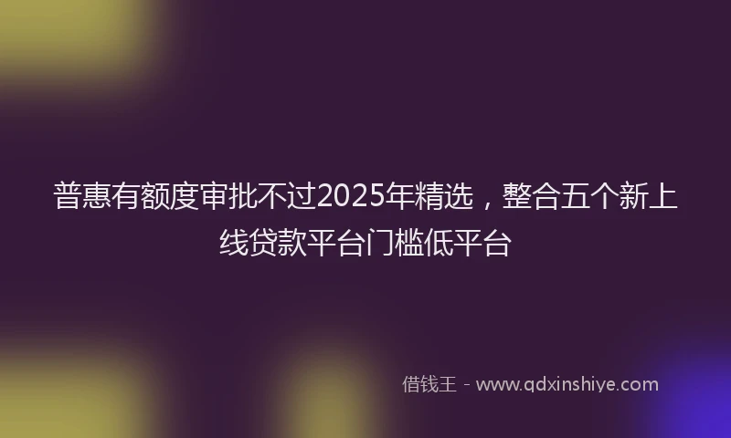 普惠有额度审批不过2025年精选，整合五个新上线贷款平台门槛低平台