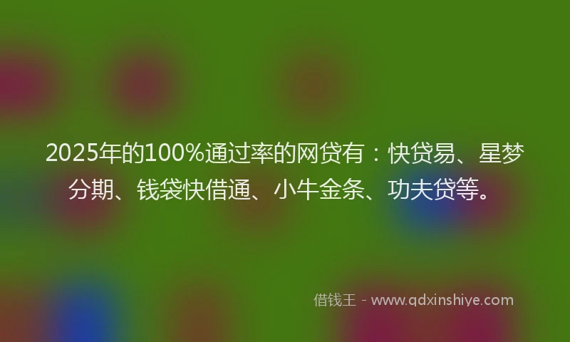 2025年的100%通过率的网贷有：快贷易、星梦分期、钱袋快借通、小牛金条、功夫贷等。