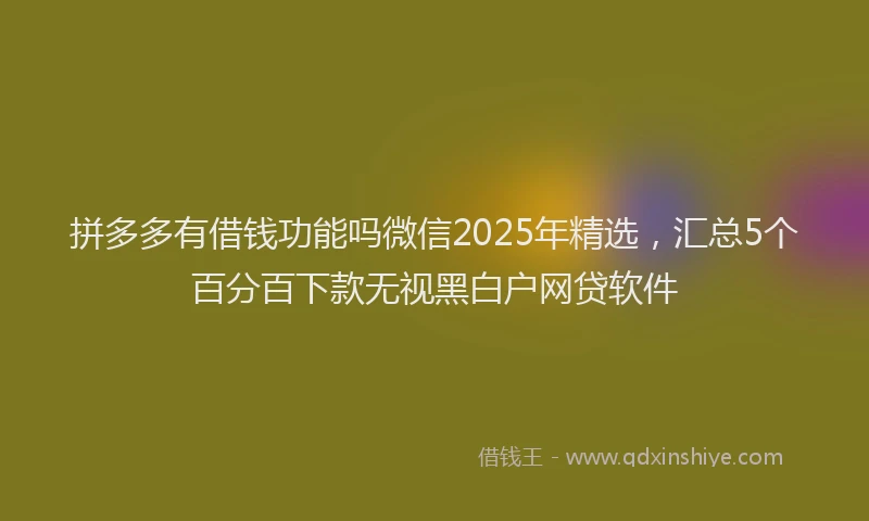 拼多多有借钱功能吗微信2025年精选，汇总5个百分百下款无视黑白户网贷软件