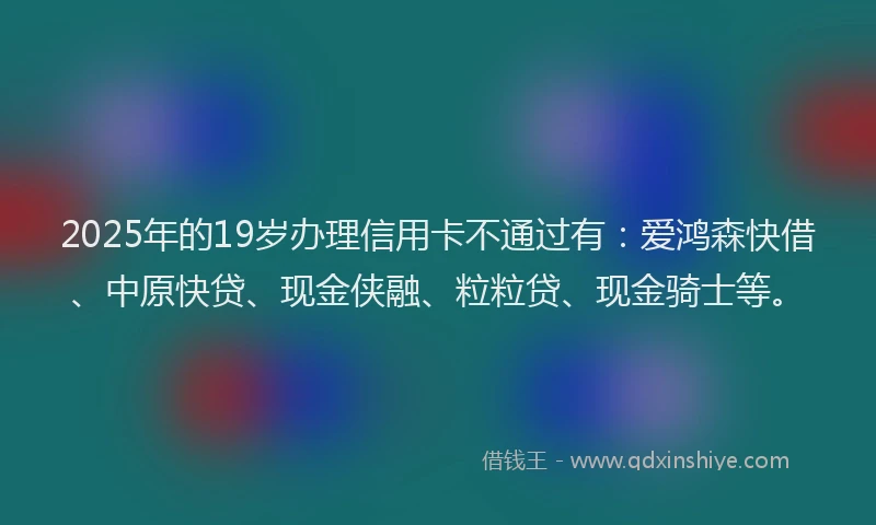 2025年的19岁办理信用卡不通过有：爱鸿森快借、中原快贷、现金侠融、粒粒贷、现金骑士等。