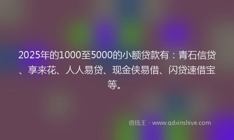 2025年的1000至5000的小额贷款有：青石信贷、享来花、人人易贷、现金侠易借、闪贷速借宝等。