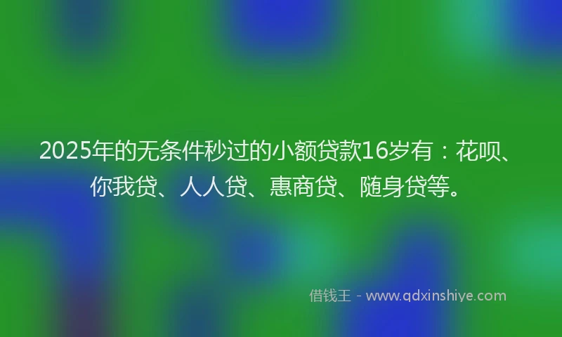 2025年的无条件秒过的小额贷款16岁有：花呗、你我贷、人人贷、惠商贷、随身贷等。