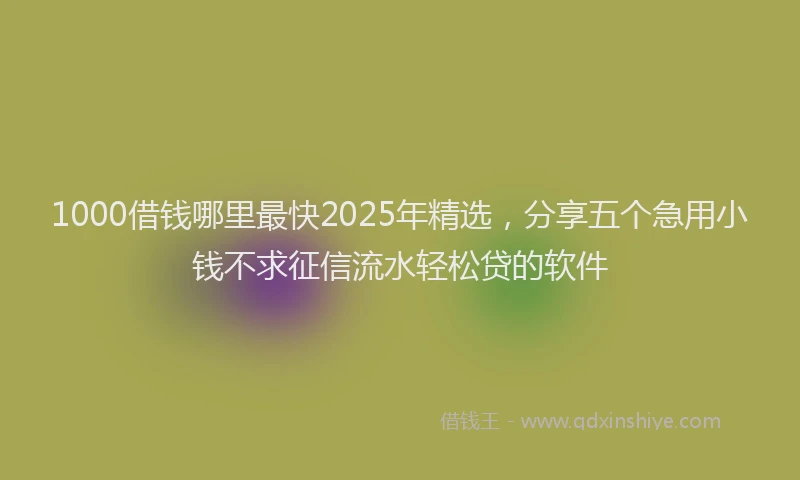 1000借钱哪里最快2025年精选，分享五个急用小钱不求征信流水轻松贷的软件