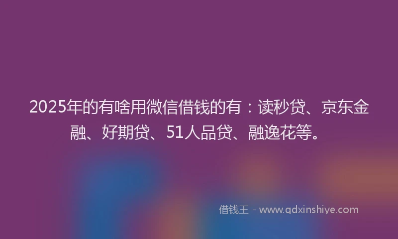 2025年的有啥用微信借钱的有：读秒贷、京东金融、好期贷、51人品贷、融逸花等。