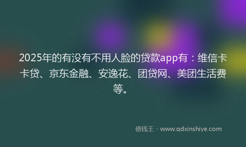 2025年的有没有不用人脸的贷款app有：维信卡卡贷、京东金融、安逸花、团贷网、美团生活费等。