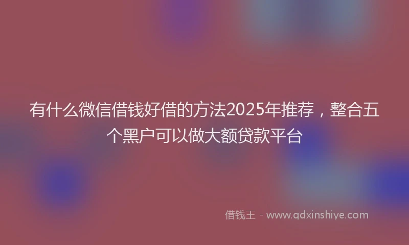 有什么微信借钱好借的方法2025年推荐，整合五个黑户可以做大额贷款平台