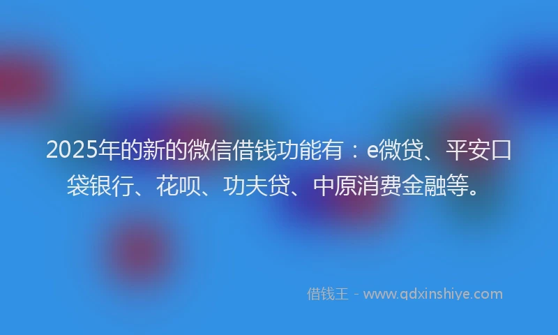 2025年的新的微信借钱功能有：e微贷、平安口袋银行、花呗、功夫贷、中原消费金融等。