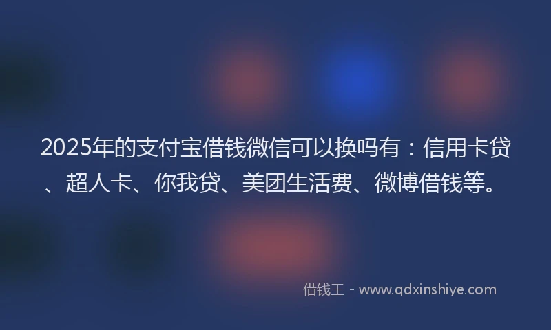 2025年的支付宝借钱微信可以换吗有：信用卡贷、超人卡、你我贷、美团生活费、微博借钱等。