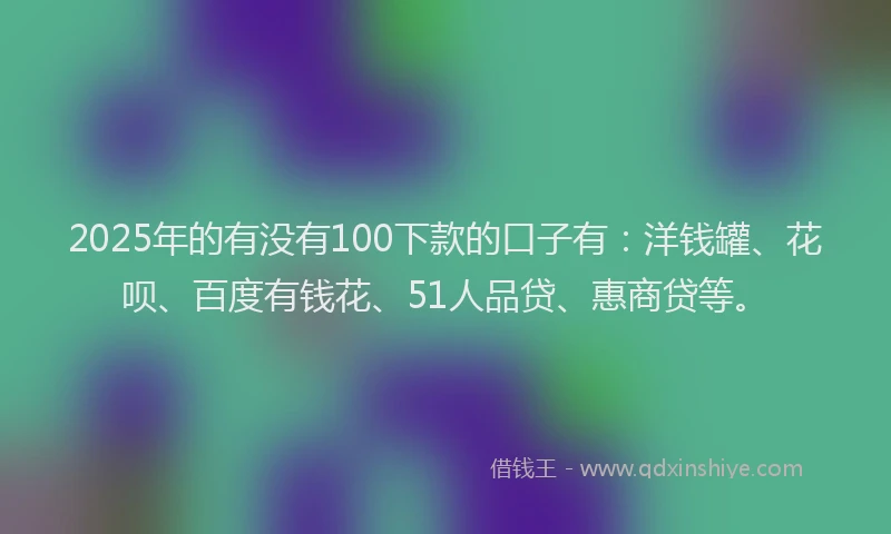 2025年的有没有100下款的口子有：洋钱罐、花呗、百度有钱花、51人品贷、惠商贷等。