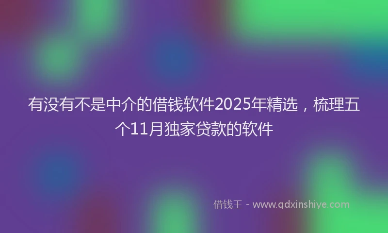 有没有不是中介的借钱软件2025年精选，梳理五个11月独家贷款的软件