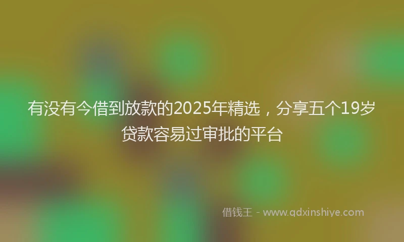 有没有今借到放款的2025年精选，分享五个19岁贷款容易过审批的平台