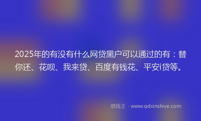 2025年的有没有什么网贷黑户可以通过的有：替你还、花呗、我来贷、百度有钱花、平安i贷等。