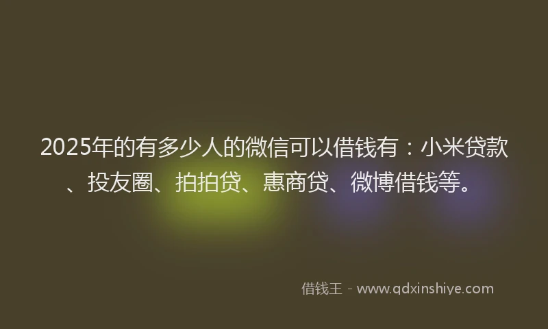 2025年的有多少人的微信可以借钱有：小米贷款、投友圈、拍拍贷、惠商贷、微博借钱等。