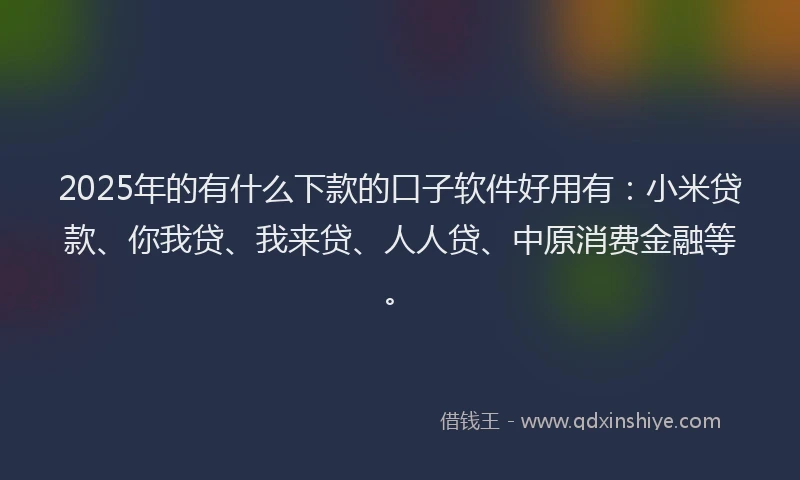 2025年的有什么下款的口子软件好用有：小米贷款、你我贷、我来贷、人人贷、中原消费金融等。