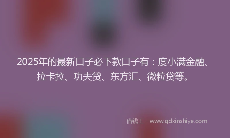 2025年的最新口子必下款口子有：度小满金融、拉卡拉、功夫贷、东方汇、微粒贷等。