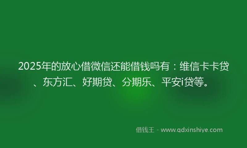 2025年的放心借微信还能借钱吗有：维信卡卡贷、东方汇、好期贷、分期乐、平安i贷等。