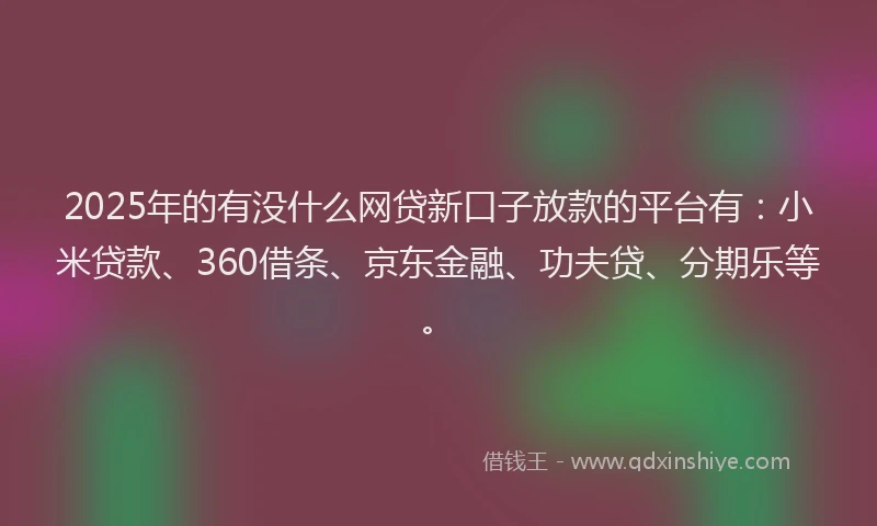 2025年的有没什么网贷新口子放款的平台有：小米贷款、360借条、京东金融、功夫贷、分期乐等。